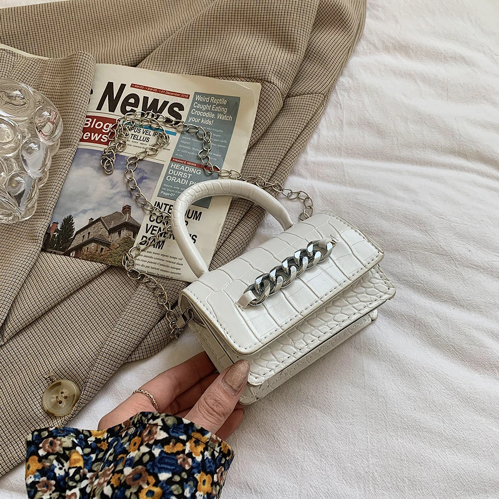

Модная крокодиловая сумка-мессенджер через плечо с клапаном и ручками, Женская Повседневная маленькая квадратная сумка из искусственной к...