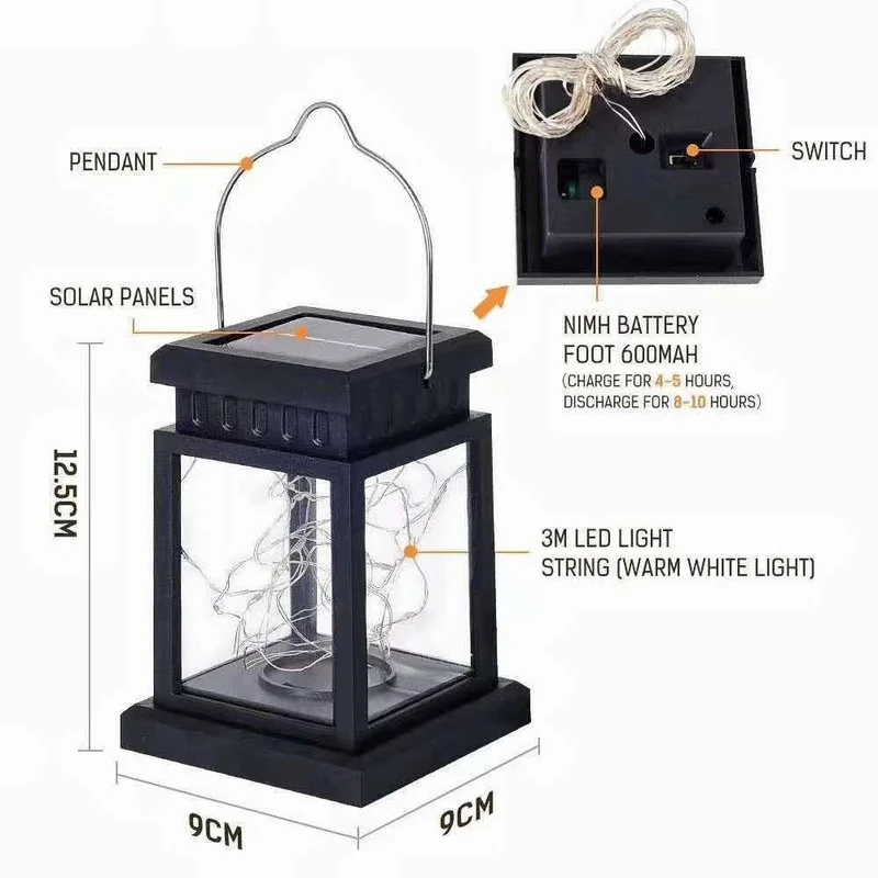 

LED Retro Garden Solar Lamp Metal Hollow Shadow Projection Hanging Lantern Outdoor Lighting Waterproof Landscape Light