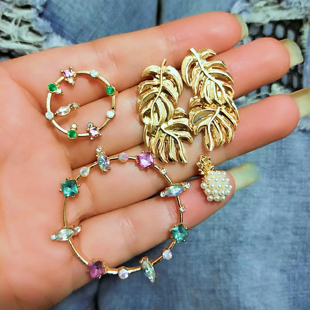 5 шт./компл. в богемном стиле украшенные разноцветными кристаллами серьги со