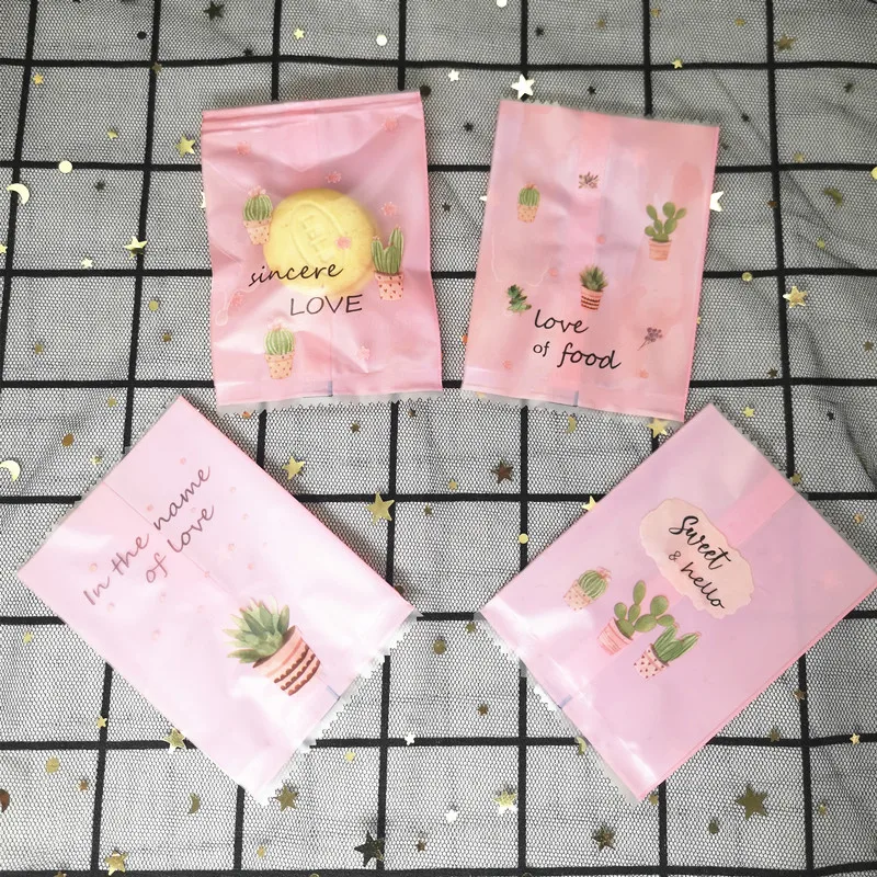 

Pink Flat Sealing Bag for Jewelry Tea Biscuit Cookies Candy Bread Baking Party Gift Packaging Bags For Birthday Wedding