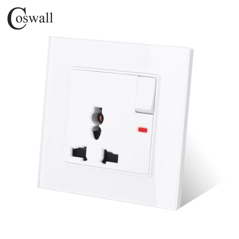 Стеклянная панель COSWALL из закаленного стекла 13A универсальная розетка с неоновой