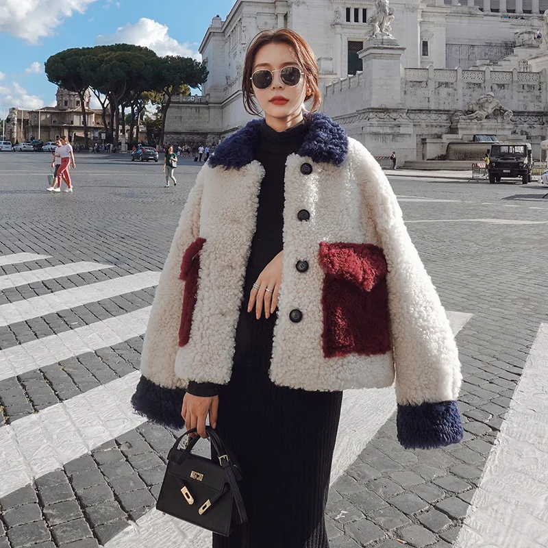 2021 Autumn Winter Female Jacket New Loose Thickened Casual Contrasting Lamb Hair All-Match Wool Short Women Faux Fur Coat