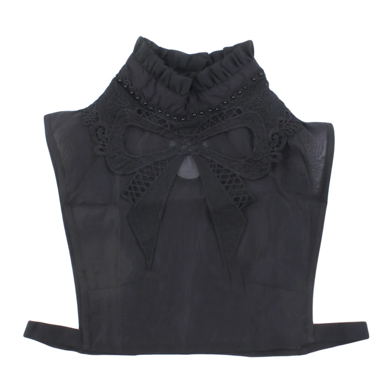 

Винтажная белая и Черная кружевная рубашка с бантом, Плиссированный Воротник, съемный нагрудный воротник, женская одежда, аксессуары