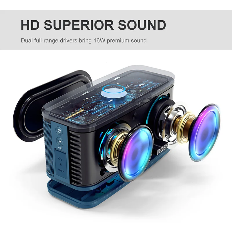 DOSS SoundBox Plus Stereo Sound Deep Bass True Wireless Pairing W/ LED Light Bluetooth Portable Speaker 3200mAh | Электроника