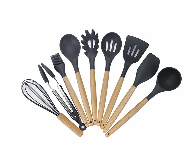 Набор кухонной утвари из 11 предметов с силиконовой деревянной ручкой