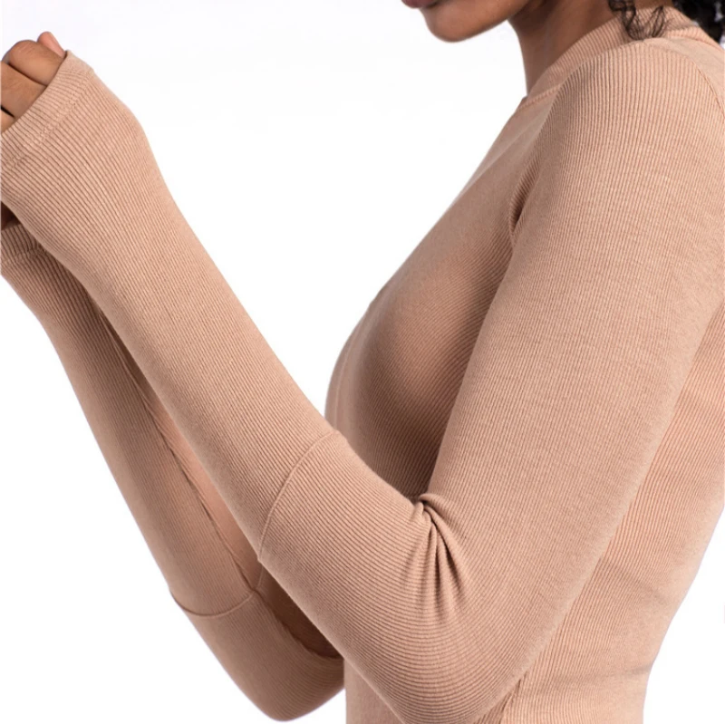 Ребристый Топ для тренировок Женская компрессионная футболка тренажерного зала