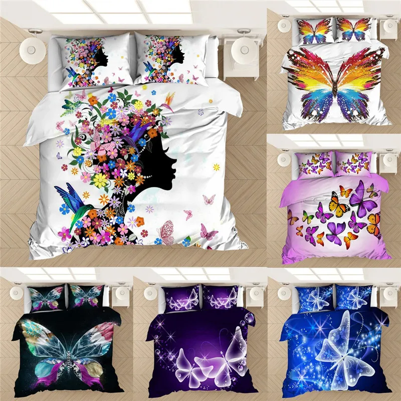 

Butterfly 3D bedding set queen size butterfly girl duvet cover with pillowcase comforter set bed linen twin bed set home textile