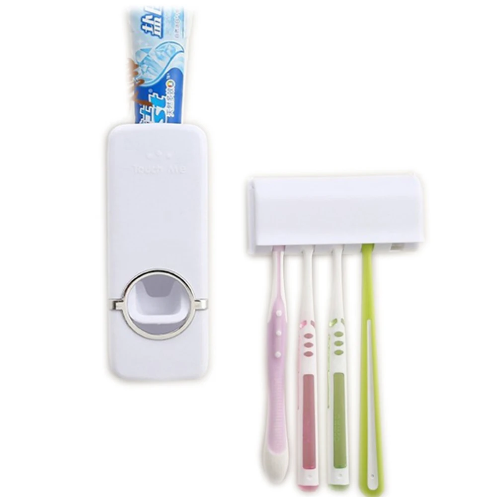 

Wall Mounted Automatic Toothpaste Dispenser 5 Toothbrush Holder Set Stand Bathroom Supplies