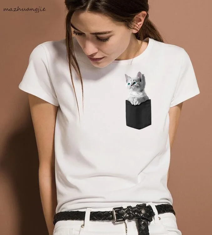 2019 женская футболка с принтом средний палец забавный кот летняя повседневная