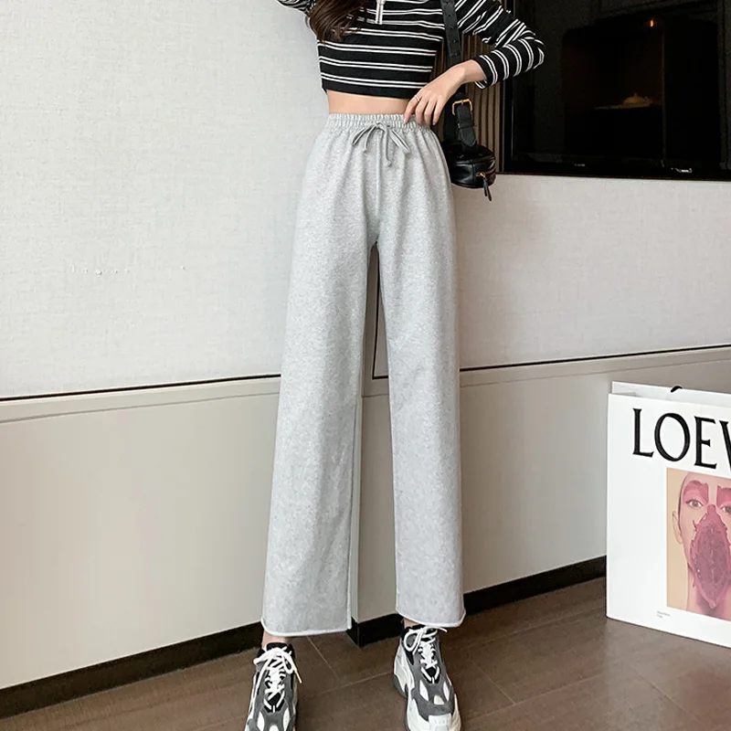 

Limiguyue Spring Women Sports Long Pants loose straight high waist wide leg pants Lace Up Trousers Ankle Length Pant Casual K039