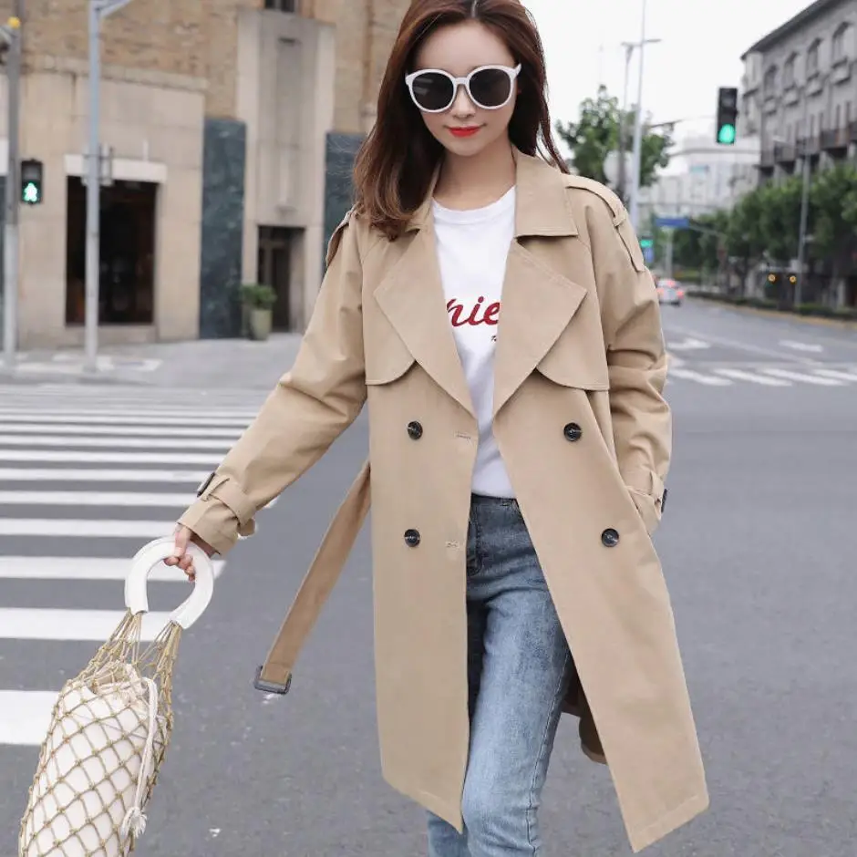 

Women Trench 2021 New spring Casual Trench Coat with sashes oversize double breasted Vintage Cloak Overcoats Windbreaker latest