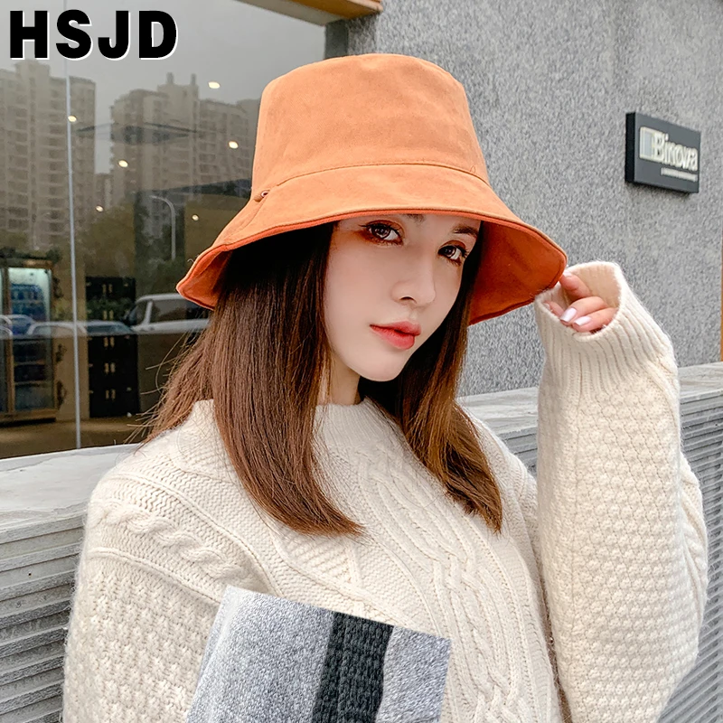 Women‘s Hats Autumn Winter Double-sided Bucket Hat Wide Brim Foldable Fashion Letter Embroidery Fisherman Hat Female Cap Gorras