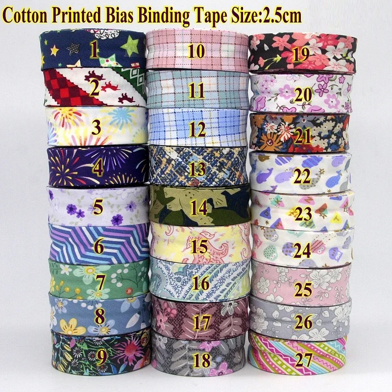 

New Cotton Printed Bias Binding Tape Size 25mm 2.5cm 1" 5meters Fold Bias Tape homework House cloth making DIY handmade ribbon