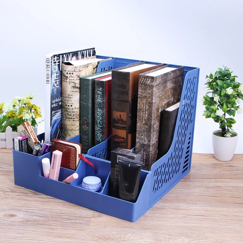 

4 Sections Desktop File Rack Paper Book Hold Office Document Tray Organizer Box