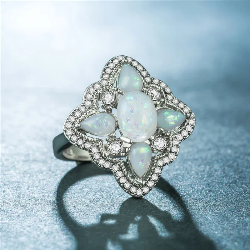 Женское кольцо из серебра 925 пробы с голубым опалом размеры 6-10 | Украшения и