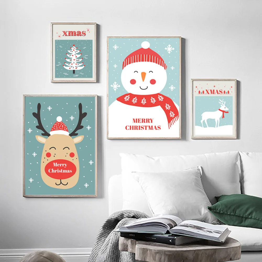Счастливая Рождественская елка Снеговик Олень минимализ в скандинавском стиле