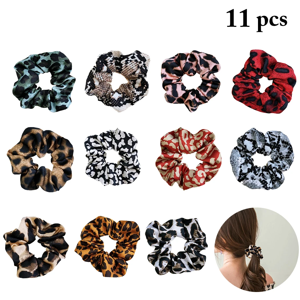 

11pcs/Lot Women'S Velvet Satin Chiffon Christmas Hair Scrunchies Tie Hair Accessories Ponytail Holder Leopard Hair Rope