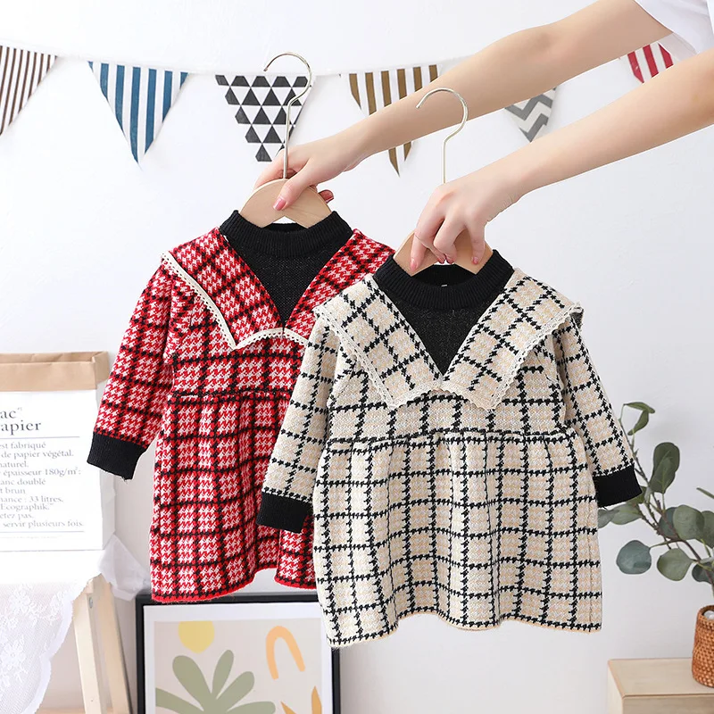 

New Pullover Sweater Spring Winter Girls Dresses Teenagers Toddler Children Clothes School Uniform Dresses Long Sleeve High Qual