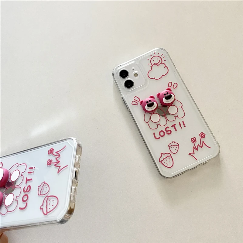 

Disney Cartoon cute Strawberry Bear Transparent Phone Case for iPhone12/12promax/se/xr/xs/xsmax/7p/8p/11pro/11promax/12mini/7/8/