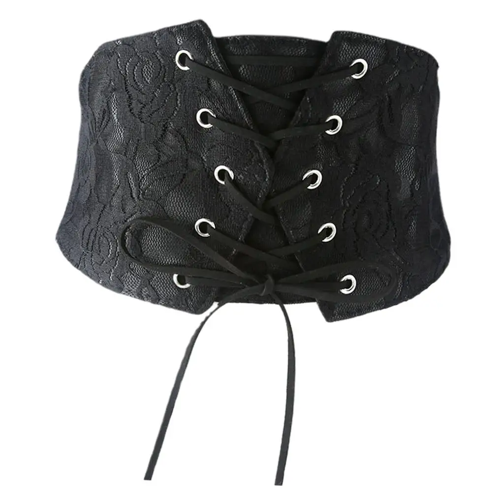 

Leather Elastic Corset Wide Belt Waistband Lace-Up Cincher with Press Button Waspie for T-Shirts Ladies