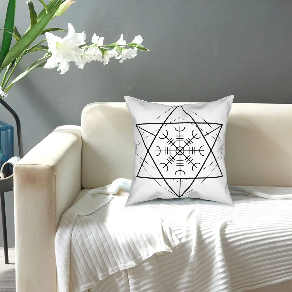 

Nordic Magical Stave - Helm Of Awe 2- On White Nordic Runes Throw Pillow Cover Throw Pillow Custom Cushion Covers