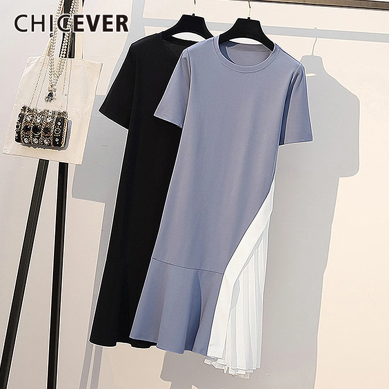 Женское платье с круглым вырезом коротким рукавом и пэчворком|Женские платья| |