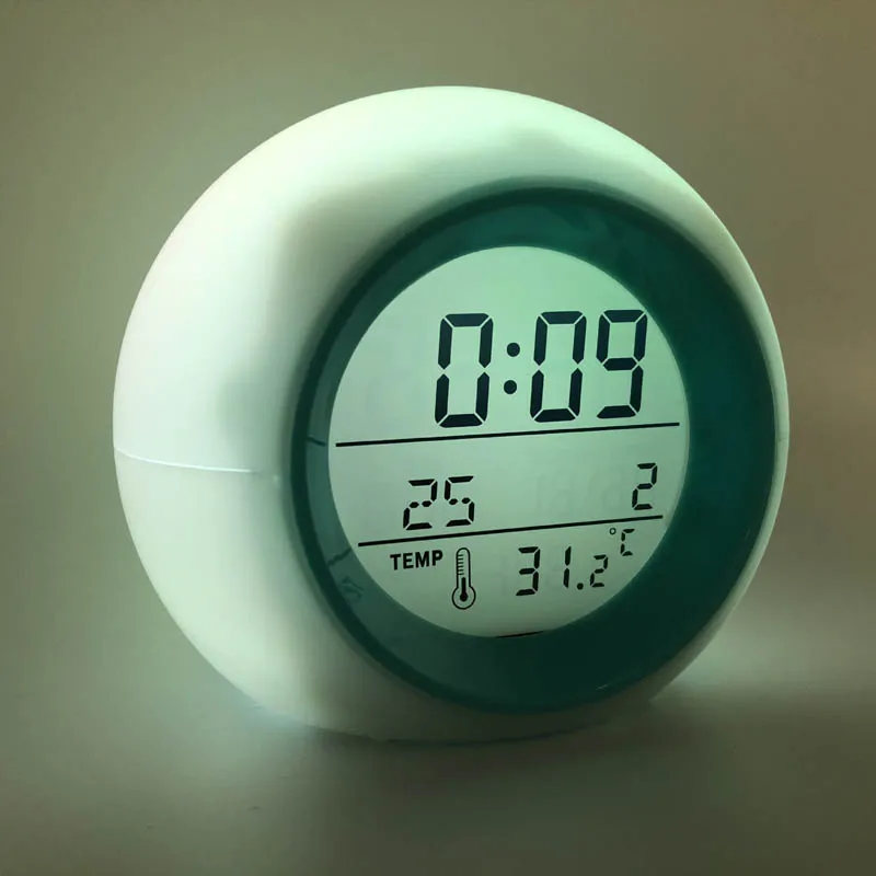 Child birthday present Creative round colorful alarm Warm clock Color night light alarm clock Bedside children alarm clock