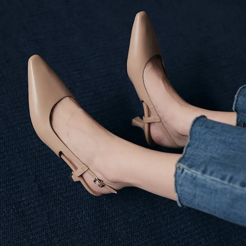 

VERCONAS 2021 Sexy Woman Sandals Women Pumps Genuine Leather New Arrival Shallow Summer Pointed Toe Thin High Heels Shoes Woman