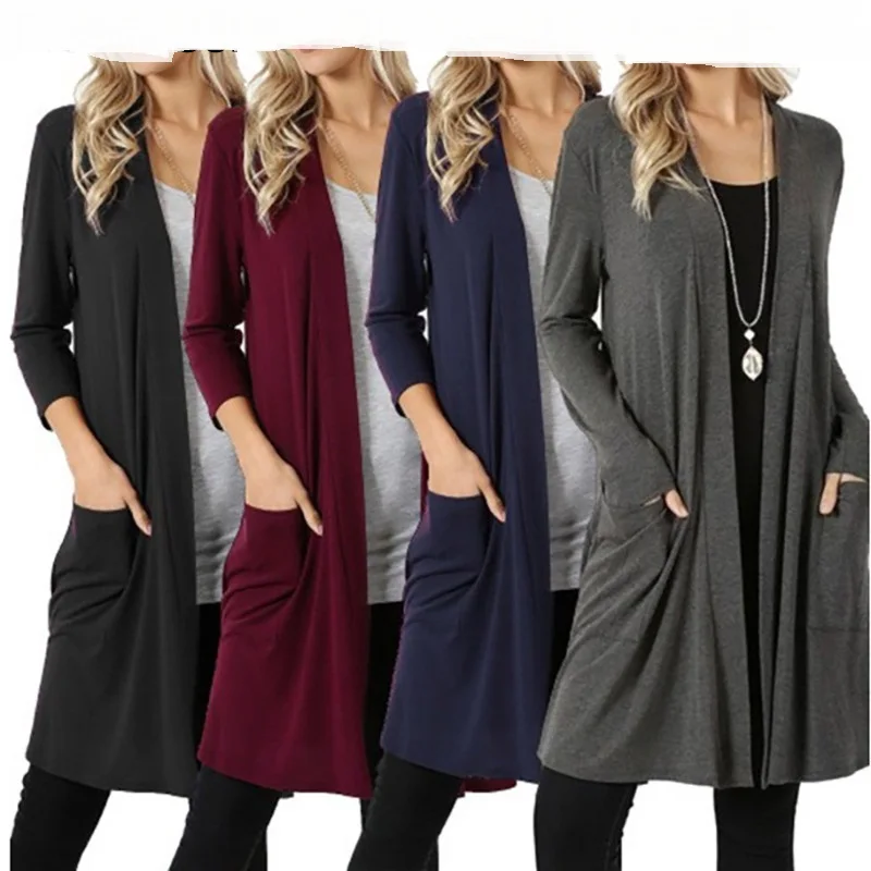 

Women Cardigan Long Sleeve High Quality Tops Simple Autumn New Female Elegant Pocket Knitted Outerwear Sweater Warm plus size