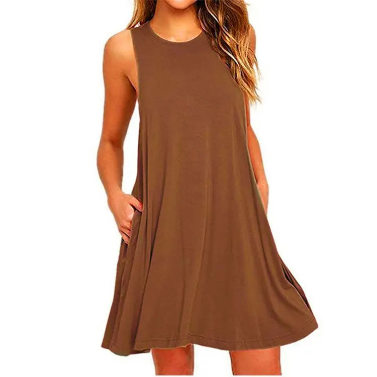 

Ladies sleeveless loose casual dress, summer solid color swing dress
