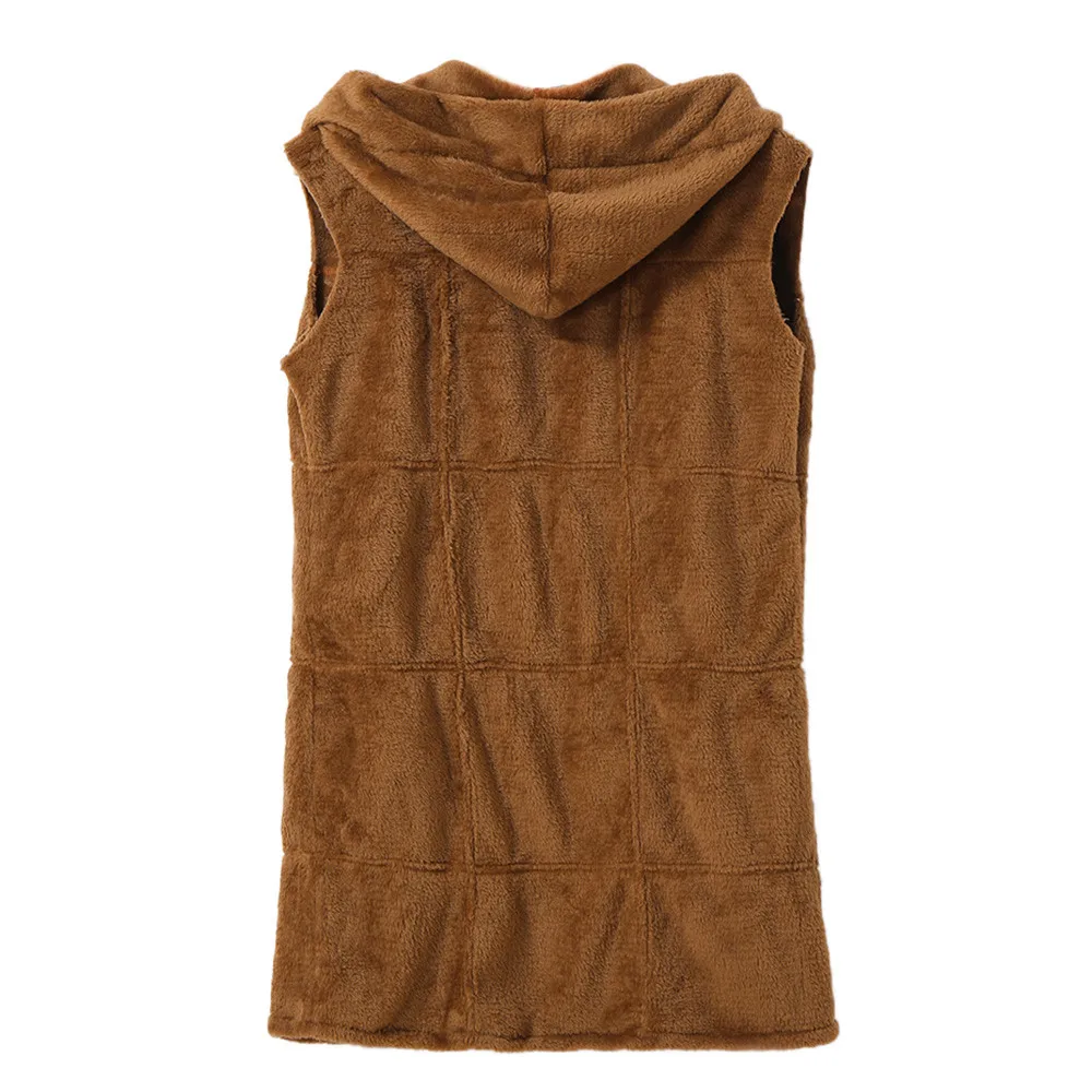 

2019 Women Winter Autumn white black Plush Sleeveless Flannel Vest thick Hooded Coat Solid Color Warm Long outwear plus size