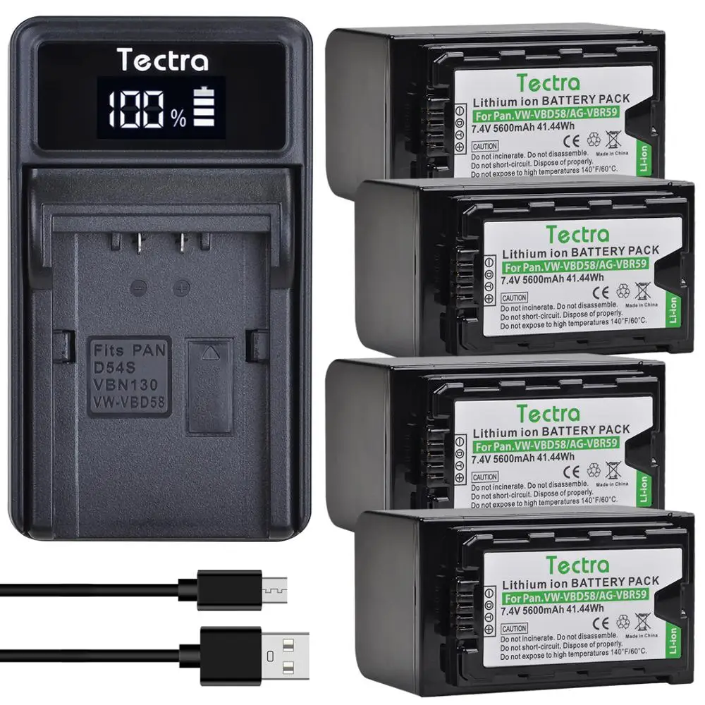 4 шт 5600mAh VW VBD58 батарея для Panasonic AG VBR59 HPX265MC PX270 PX298 AJ HPX260MC FC100 VBD78 + LED USB зарядное