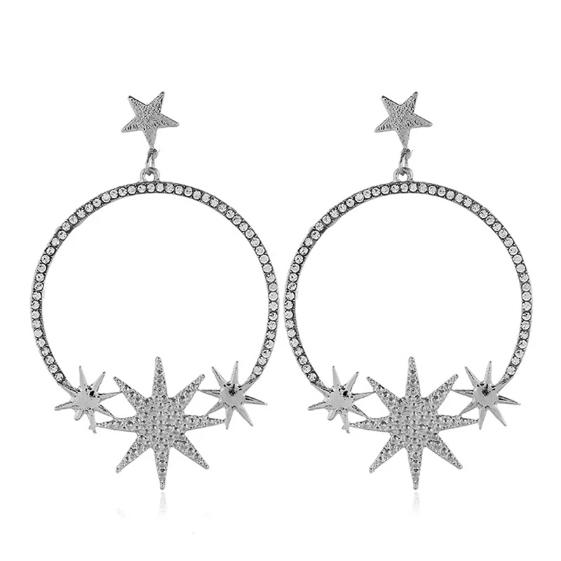 Shiny Rhinestone Big Round Circle Women Earring Fashion Crystal Star Pendant Earrings Jewelry Gift | Украшения и аксессуары