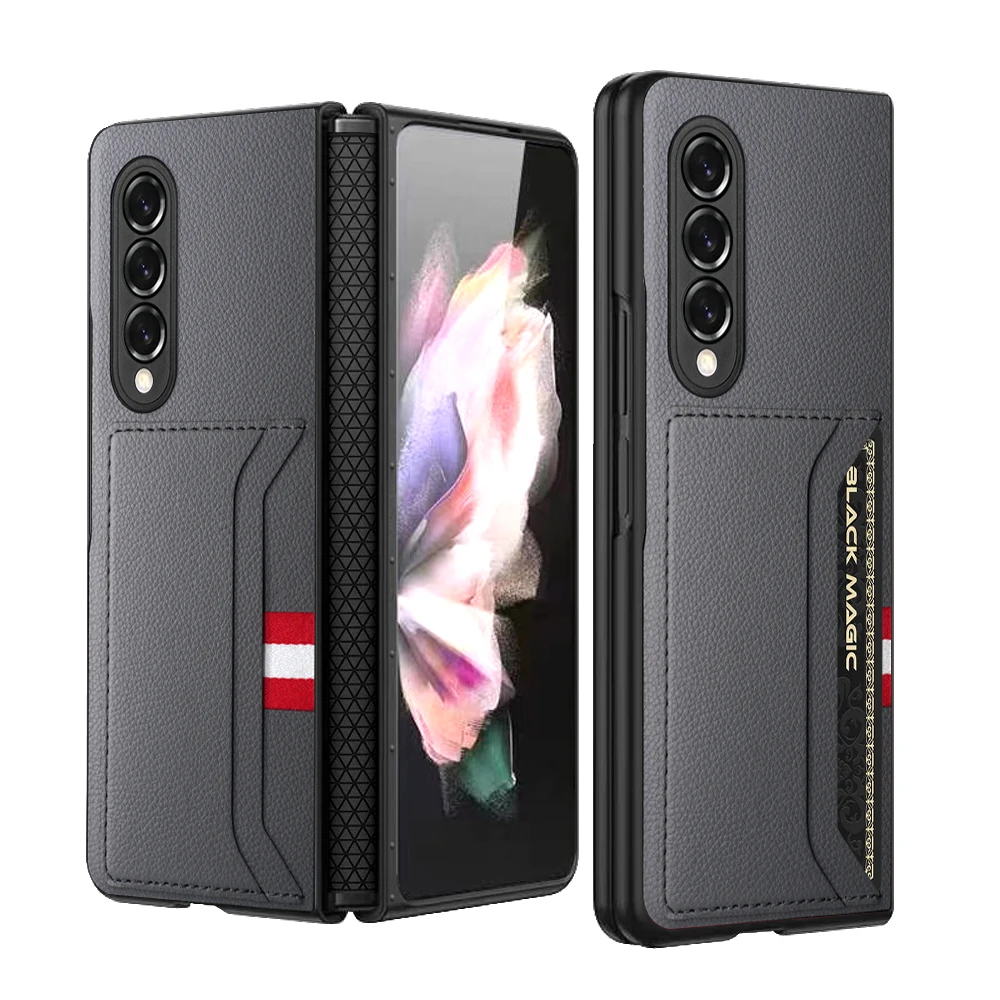 

Hinge Soft TPU Coverage Leather + PC Case with Card Holder for Samsung Galaxy Z Fold 3 5G Ultra Thin Full Body Protection Cover