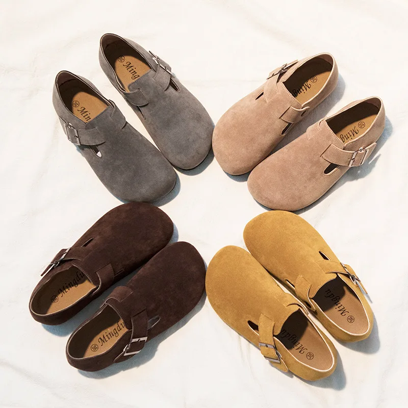 

Women Flats Artificial Cow Leather Cork Bottom Round Head Brown Shoes for Woman Ladies Flat Shoes Footwear Zapatos Planos Gray