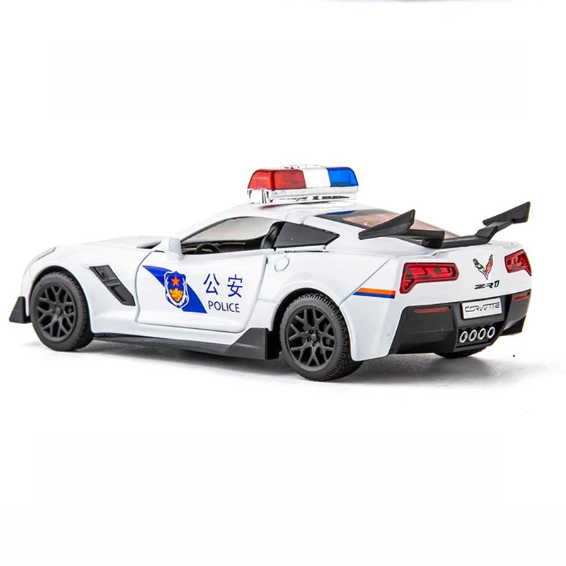 

1/32 Metal Diecast Toy Corvette Police Toy Car Toy Model Car Alloy Vehicle Sound Light Pull Back Model Car Birthday Gifts For Bo