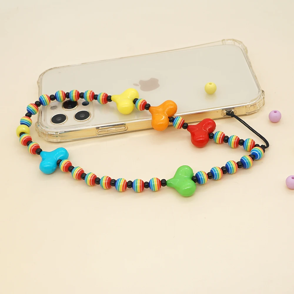 

Shinus Beads Strap Telephone Jewelry For Women Phone Case Chains Lanyard Multicolor Phone Chain Heart Charm Mobile Accessories