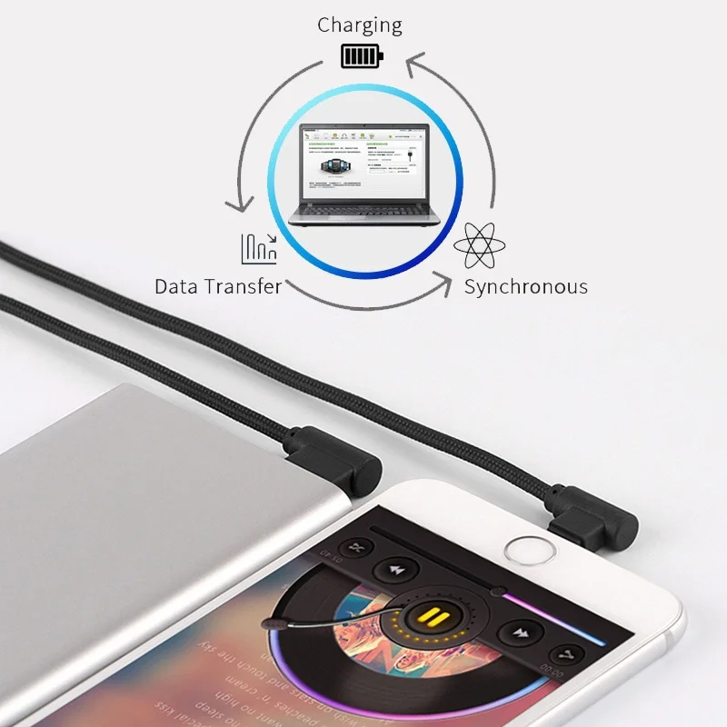 1 м Android Micro USB кабель 90 градусов угловой зарядный шнур нейлоновый плетеный провод
