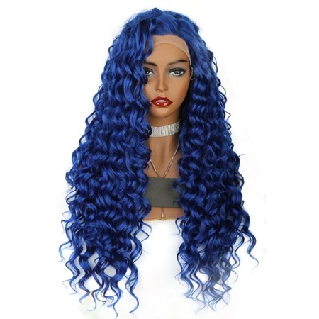blue color EEWIGS половина блонд половина черный синтетический парик на кружеве жаростойкий кудрявый парик бесклеевой синий парики для черных женщин Drag queen - Цвет: blue color