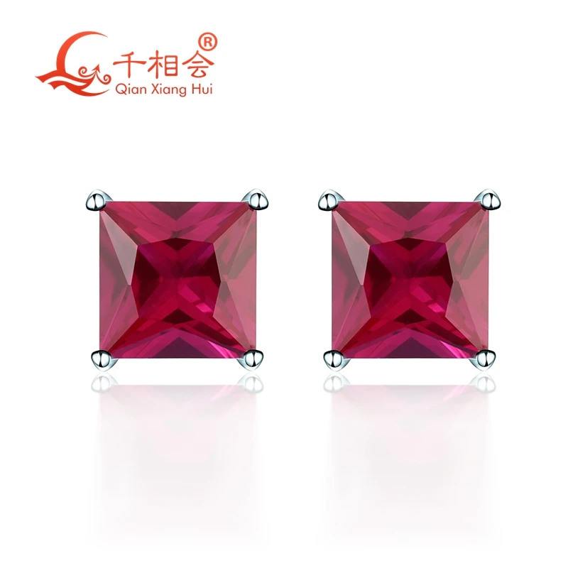 925 Серебряный корунд красный цвет квадратной формы 8 мм одиночный лабораторный