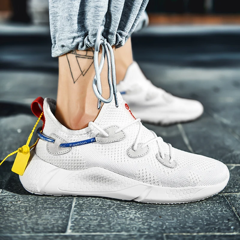 

Yellow Lace-Up Sport Shoes Males Non Slip Sneakers Light Breathable Wear-resistant Running Shoes Outdoor Elastic Sports Shoes