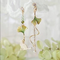 korean lazy autumn ginkgo cat immortal looks thin face cute sweet ins wind earrings for students