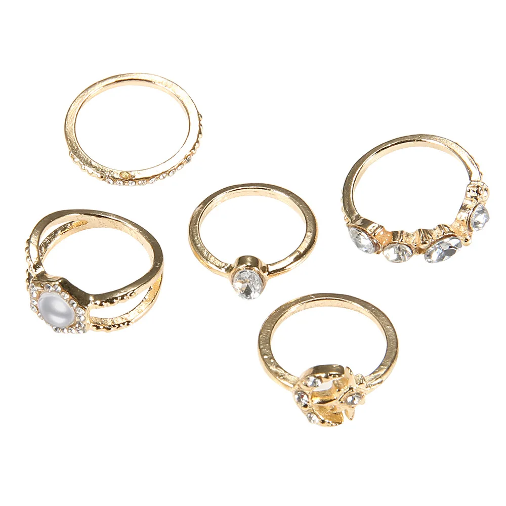 5 шт./компл. женские кольца в богемном стиле с кристаллами форме капли воды милые