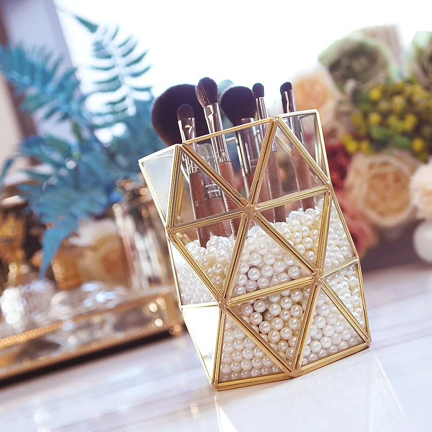 

Eyebrow Storage Box Europe Metal Makeup Brush Storage Holder Test Tube Eyebrow Pencil Organizer Crystal Jar Jewelry