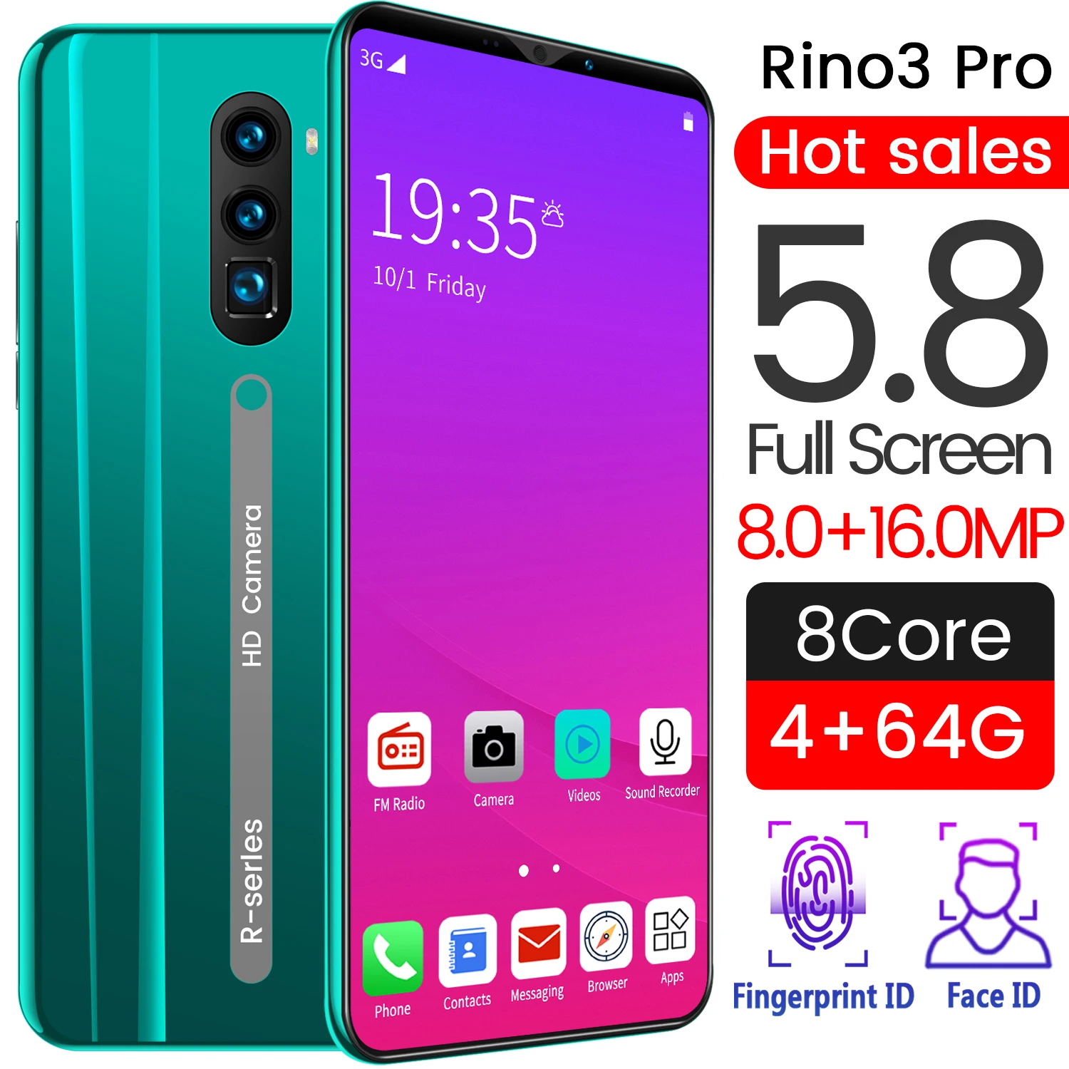 

Global Version Rino3 Pro 5.8 Smartphone 8+16MP 4000mAh Full Screen 8+128GB Support Face\Fingerprint ID 4G 5G Network MobilePhone