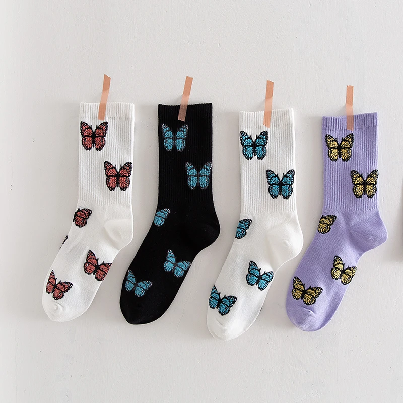 Socks Woman Kawaii Socks Happy Harajuku Skateboard Butterfly Sock Stopki Skarpetki Damskie Sokken Korean Style Women Socks