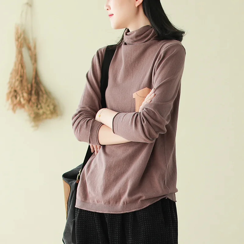 SOUL OF TIGER 2019 England Style Ladies Knitted Pullovers Womens Vintage Printed Sweaters Winter Turtleneck Thick Warm Jumpers | Женская