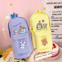 minkys kawaii canvas big capacity brooch pencilcase pencil pouch pens case bag kids gift school office stationery