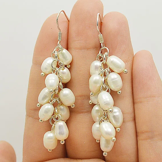 Серьги из пресноводного жемчуга риса серьги-кластеры виноградного