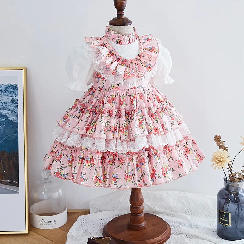 

2020summer New Arrivals Girls Spain Sweet Flower Princess Dress Children's Clothing Lolita Short Sleeve Christmas Dress Girl
